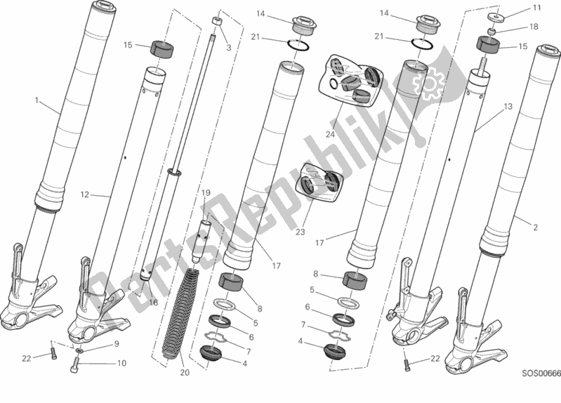 All parts for the Front Fork of the Ducati Hypermotard Hyperstrada Brasil 821 2015